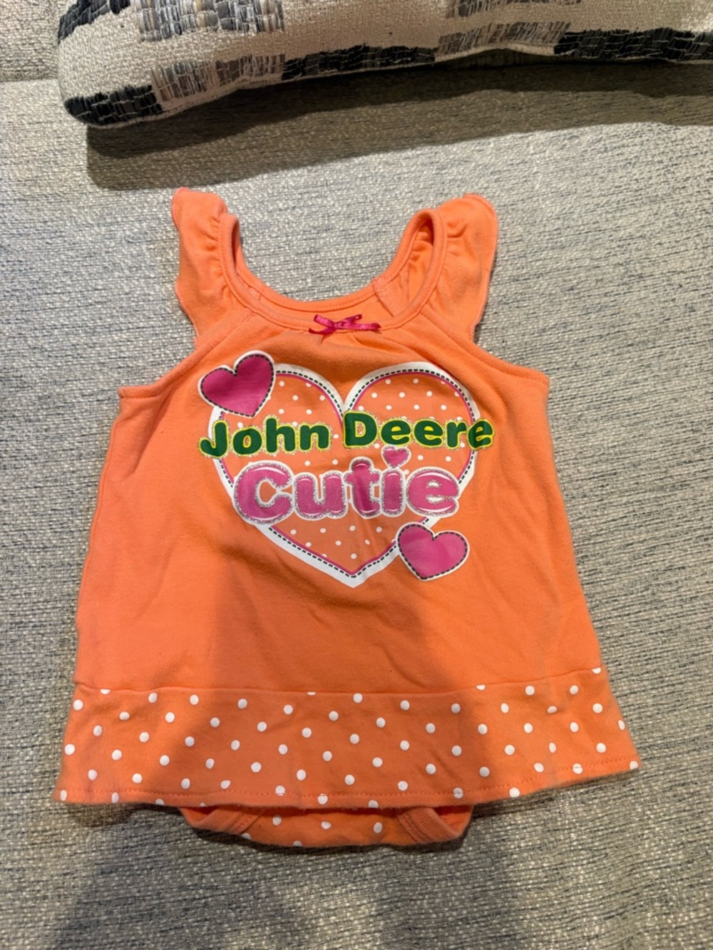 John Deere Orange Girls Tank Top with Pink Heart Cutie Graphic